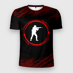 Мужская спорт-футболка Символ Counter Strike и краска вокруг на темном фо