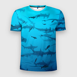 Футболка спортивная мужская Акулы - океан, цвет: 3D-принт