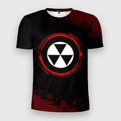 Мужская спорт-футболка Символ Fallout и краска вокруг на темном фоне