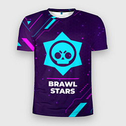 Мужская спорт-футболка Символ Brawl Stars в неоновых цветах на темном фон