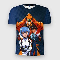 Мужская спорт-футболка Синдзи Икари, Рей Аянами и робот