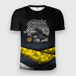 Мужская спорт-футболка Мотоциклист с финишным флагом в клетку