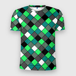 Футболка спортивная мужская Геометрический узор в зеленых и черный тонах, цвет: 3D-принт