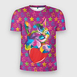 Мужская спорт-футболка Сердечный котик в поп-арте