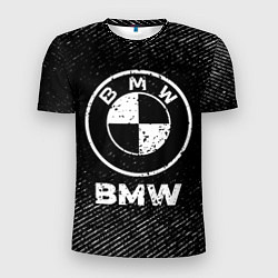 Мужская спорт-футболка BMW с потертостями на темном фоне