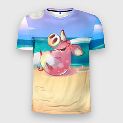 Мужская спорт-футболка Свинка на пляже хохочет