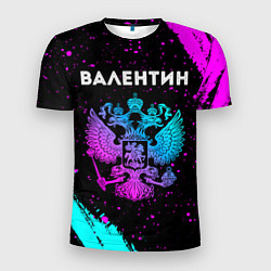 Мужская спорт-футболка Валентин и неоновый герб России