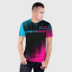 Футболка спортивная мужская Chevrolet - neon gradient: символ сверху, цвет: 3D-принт — фото 2