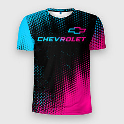 Мужская спорт-футболка Chevrolet - neon gradient: символ сверху