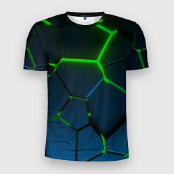 Футболка спортивная мужская Разлом зеленых неоновых плит - геометрия, цвет: 3D-принт