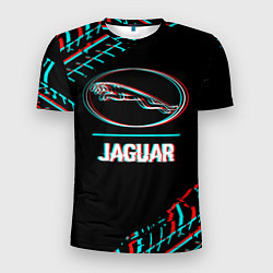 Футболка спортивная мужская Значок Jaguar в стиле glitch на темном фоне, цвет: 3D-принт