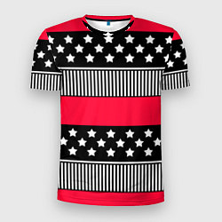 Мужская спорт-футболка Red and black pattern with stripes and stars