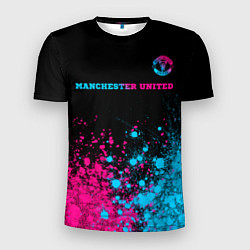 Мужская спорт-футболка Manchester United - neon gradient: символ сверху