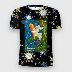 Мужская спорт-футболка Новый год зайчик с морковью