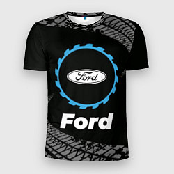 Мужская спорт-футболка Ford в стиле Top Gear со следами шин на фоне