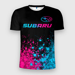 Футболка спортивная мужская Subaru - neon gradient: символ сверху, цвет: 3D-принт