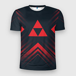 Мужская спорт-футболка Красный символ Zelda на темном фоне со стрелками