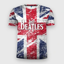 Футболка спортивная мужская The Beatles - лого на фоне флага Великобритании, цвет: 3D-принт