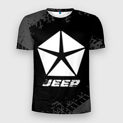 Мужская спорт-футболка Jeep speed на темном фоне со следами шин