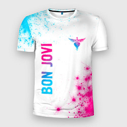 Футболка спортивная мужская Bon Jovi neon gradient style: надпись, символ, цвет: 3D-принт