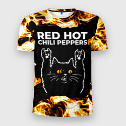 Футболка спортивная мужская Red Hot Chili Peppers рок кот и огонь, цвет: 3D-принт
