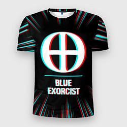 Мужская спорт-футболка Символ Blue Exorcist в стиле glitch на темном фоне