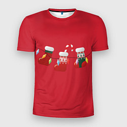 Мужская спорт-футболка Новогодняя композиция - Красный фон