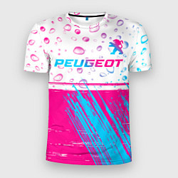 Мужская спорт-футболка Peugeot neon gradient style: символ сверху