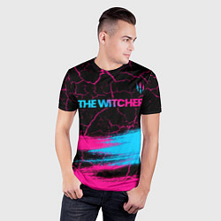 Футболка спортивная мужская The Witcher - neon gradient: символ сверху, цвет: 3D-принт — фото 2