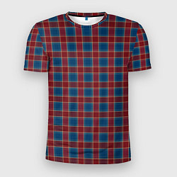 Мужская спорт-футболка Красно синий клетчатый узор Шотландка