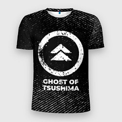 Мужская спорт-футболка Ghost of Tsushima с потертостями на темном фоне