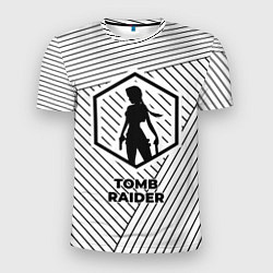 Мужская спорт-футболка Символ Tomb Raider на светлом фоне с полосами