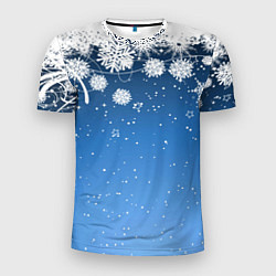 Футболка спортивная мужская Снежный узор на синем фоне, цвет: 3D-принт