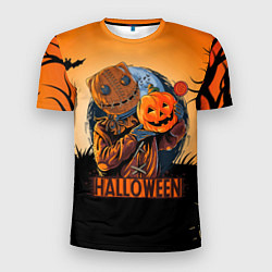Мужская спорт-футболка Хэллоуин убийца с тыквой