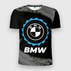 Мужская спорт-футболка BMW в стиле Top Gear со следами шин на фоне