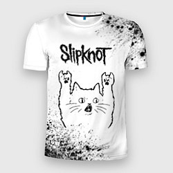 Мужская спорт-футболка Slipknot рок кот на светлом фоне