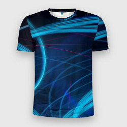 Футболка спортивная мужская Синие абстрактные линии в темноте, цвет: 3D-принт