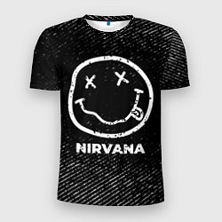 Футболка спортивная мужская Nirvana с потертостями на темном фоне, цвет: 3D-принт
