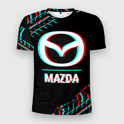 Мужская спорт-футболка Значок Mazda в стиле glitch на темном фоне