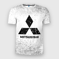Мужская спорт-футболка Mitsubishi с потертостями на светлом фоне