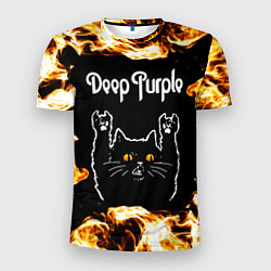 Мужская спорт-футболка Deep Purple рок кот и огонь