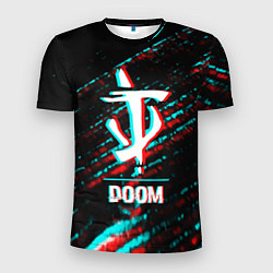 Мужская спорт-футболка Doom в стиле glitch и баги графики на темном фоне