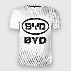 Мужская спорт-футболка BYD с потертостями на светлом фоне