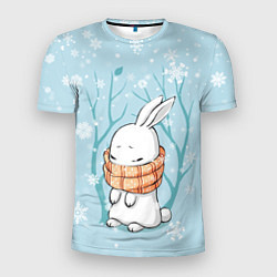 Мужская спорт-футболка Кролик в снеженом лесу