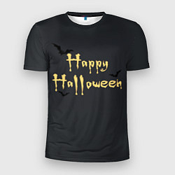 Мужская спорт-футболка Happy Halloween надпись с летучими мышами