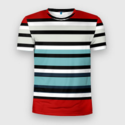 Футболка спортивная мужская Красные голубые и белые полосы, цвет: 3D-принт