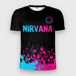 Мужская спорт-футболка Nirvana - neon gradient: символ сверху