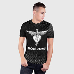 Футболка спортивная мужская Bon Jovi с потертостями на темном фоне, цвет: 3D-принт — фото 2