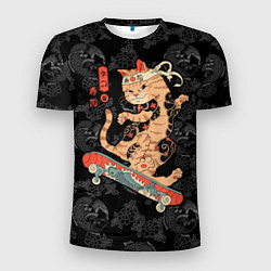 Мужская спорт-футболка Кот самурай на скейтборде
