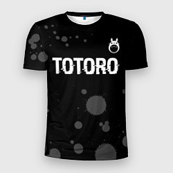 Мужская спорт-футболка Totoro glitch на темном фоне: символ сверху